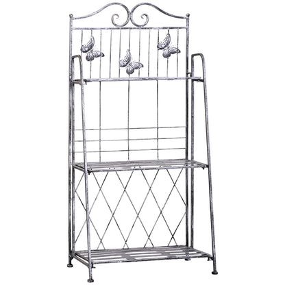 Outsunny Estantería Para Plantas Plegable De 3 Niveles Gris Plateado_0