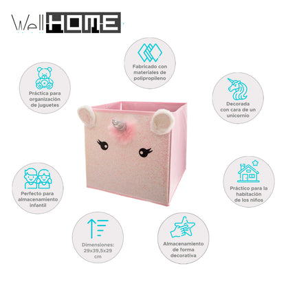 Wellhome Caja Almacenamiento Infantil Unicornio Rosa 29x39,5x29cm_1