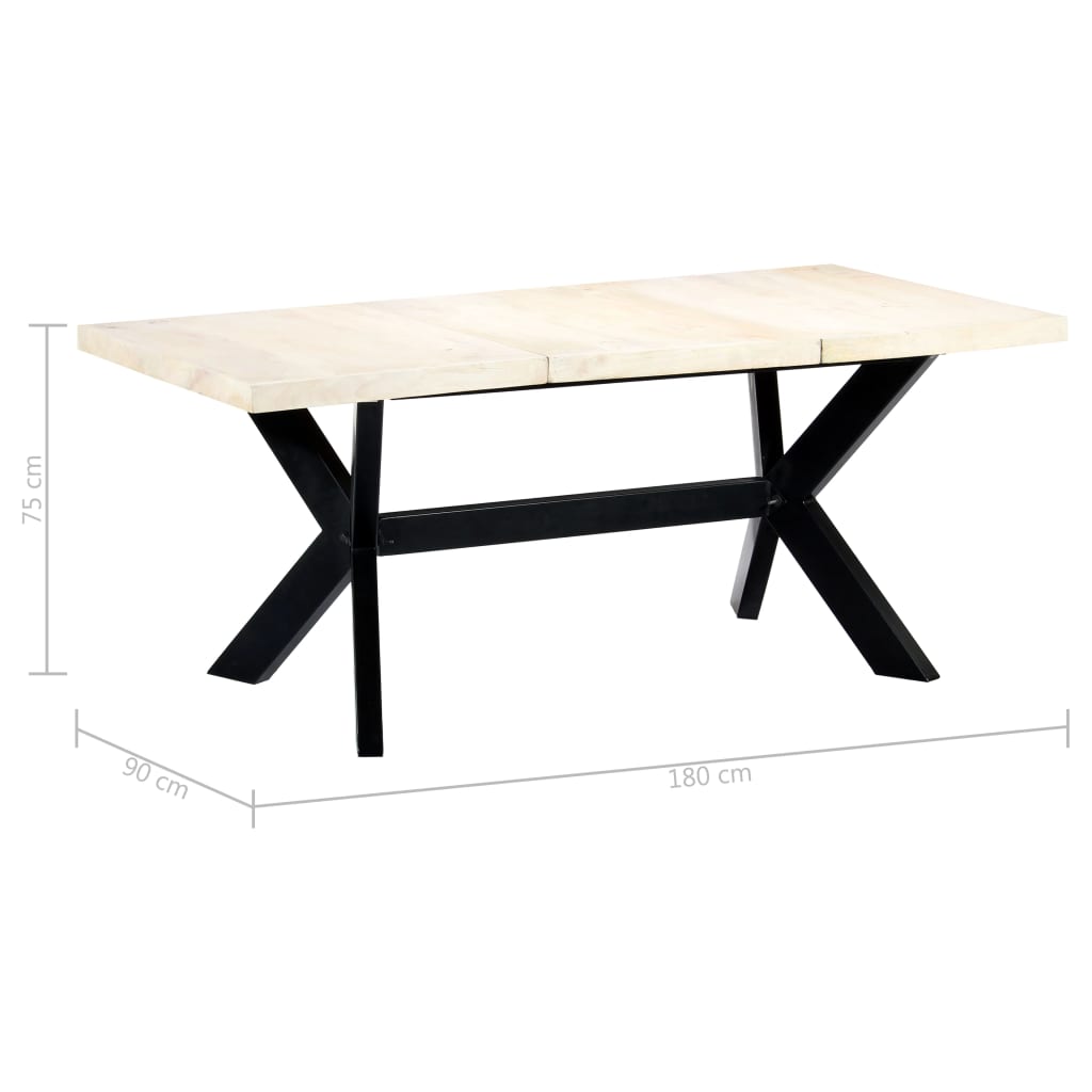 Mesa De Comedor Blanca 180x90x75 Cm Madera Maciza De Mango_3
