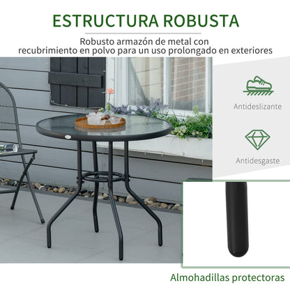 Outsunny Mesa De Jardín Redonda Ø80x72 Cm Con Agujero Para Sombrilla Negro_5