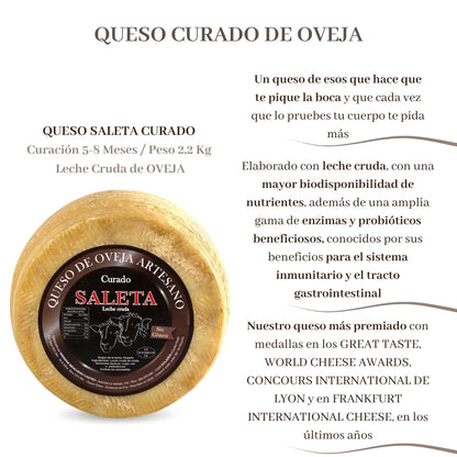 Saleta® Queso Curado Entero De Oveja (2,2 Kg) | Elaboración Artesana Quesos De La Mancha_1