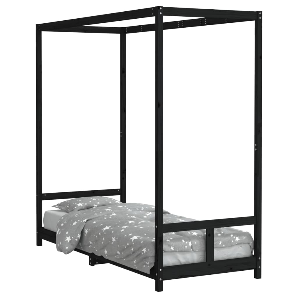 Estructura De Cama Para Niños Madera De Pino Negro 80x200 Cm / Vetonek_2