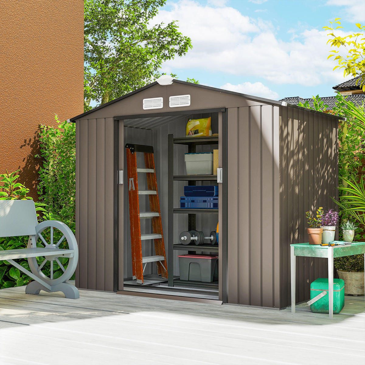 Outsunny Cobertizo De Jardín Base Sin Suelo 213x130x185 Cm Con 2 Puertas Marrón_3