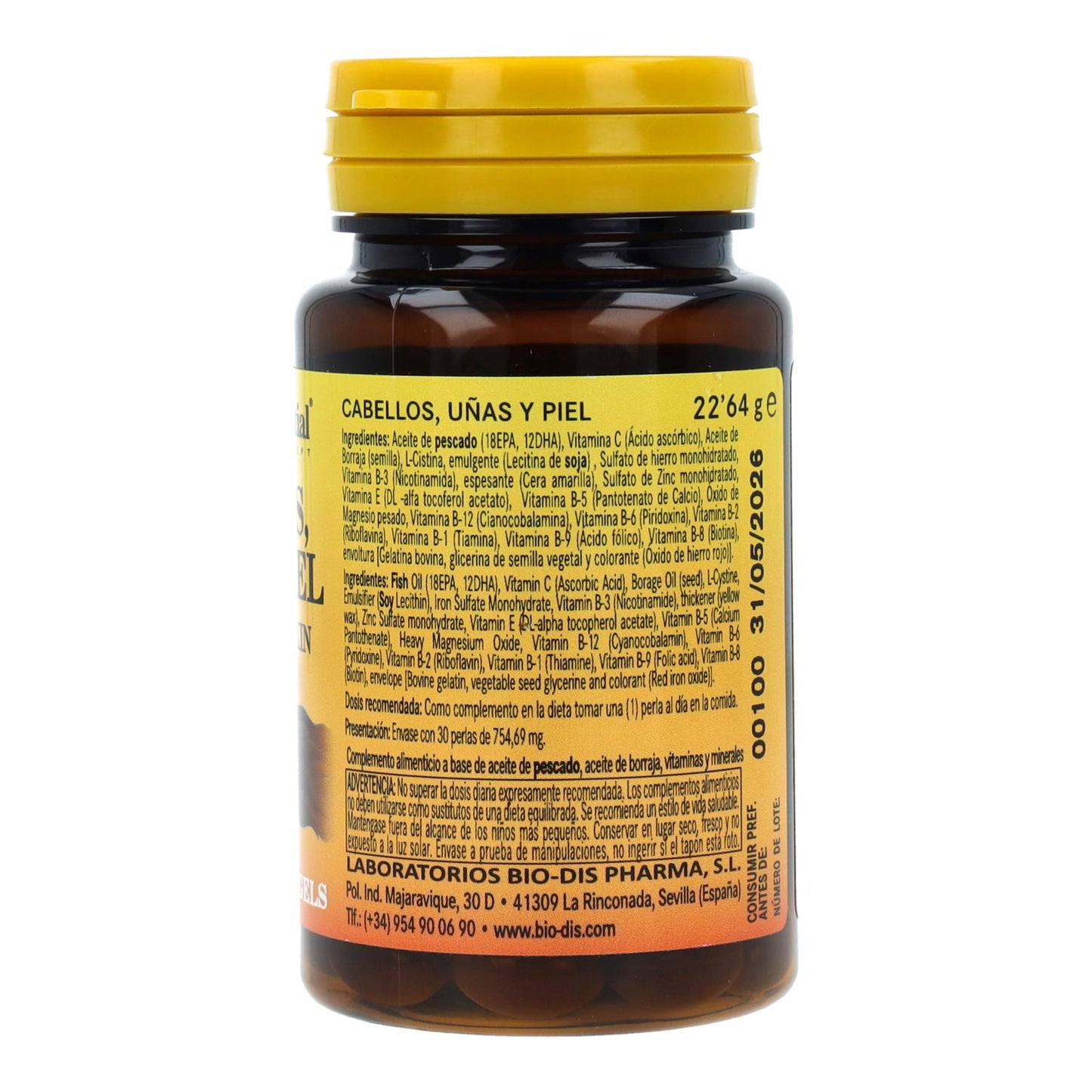 Cabelo, Unhas e Pele 540 mg Nature Essential, 30 Cápsulas Gelatinosas