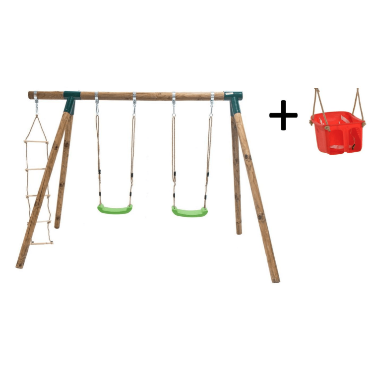 Columpio Doble De Madera Redonda Masgames Kadi L Deluxe + Asiento Bebe._0