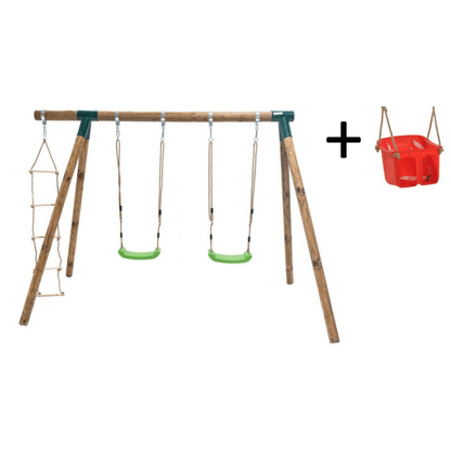 Columpio Doble De Madera Redonda Masgames Kadi L Deluxe + Asiento Bebe._0