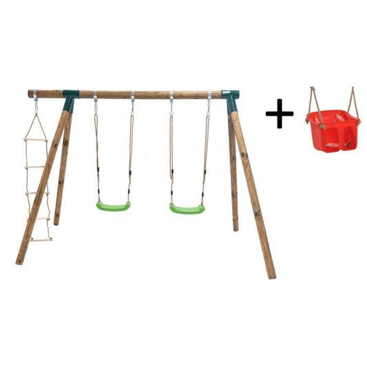 Columpio Doble De Madera Redonda Masgames Kadi L Deluxe + Asiento Bebe._0
