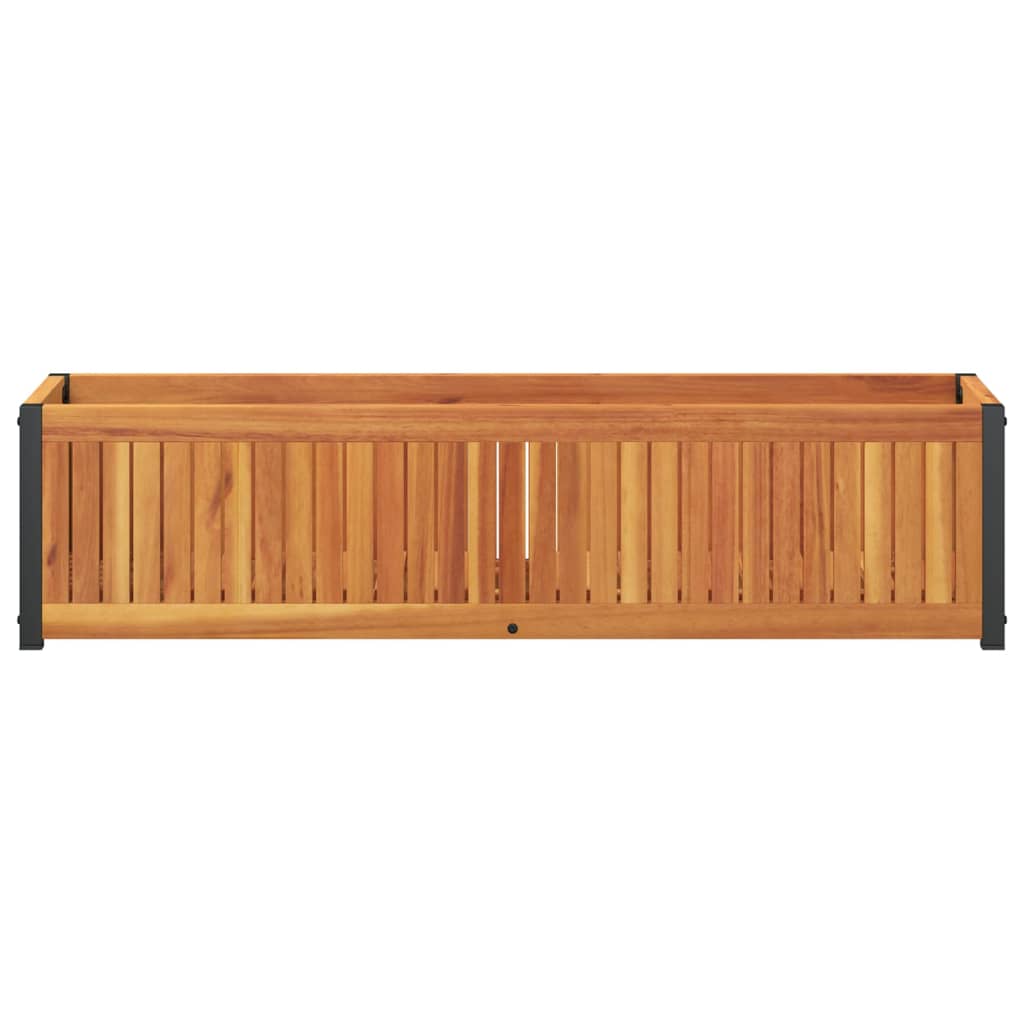Jardinera De Madera Maciza De Acacia Y Acero 110x30x27,5 Cm_3