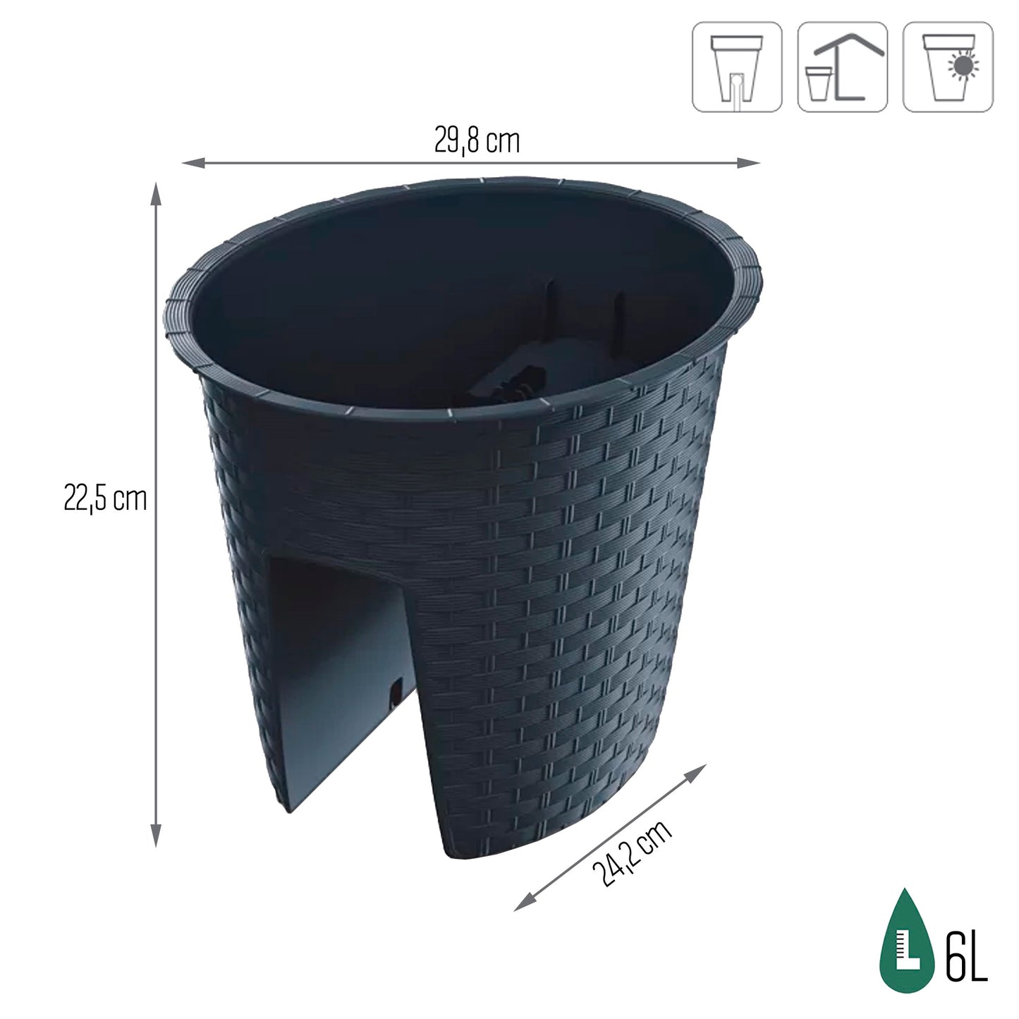 Maceta Ratolla Oval 6l., Dimensiones (mm) 298x242x225, Color Antracita_2