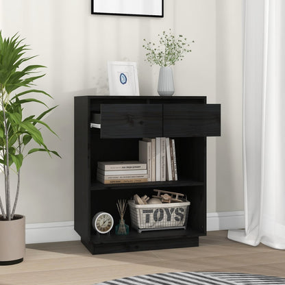 Mesa Consola De Madera Maciza De Pino Negro 60x34x75 Cm / Vetonek_1