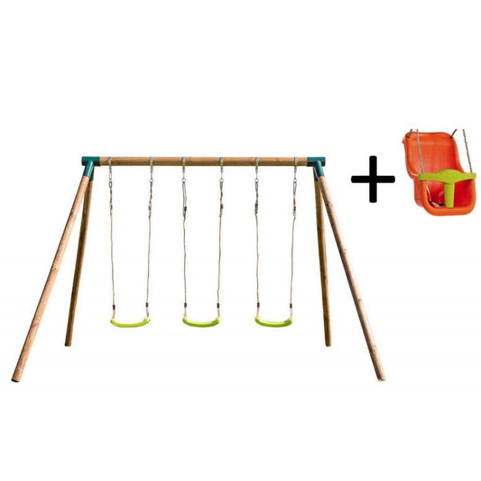 Columpio Triple De Madera Redonda Masgames Etna Xl + Asiento Bebe._0