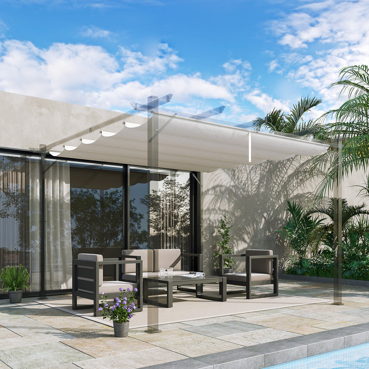 Cubierta Para Pérgola Outsunny Tela Poliéster Crema 250x255x6 Cm_1