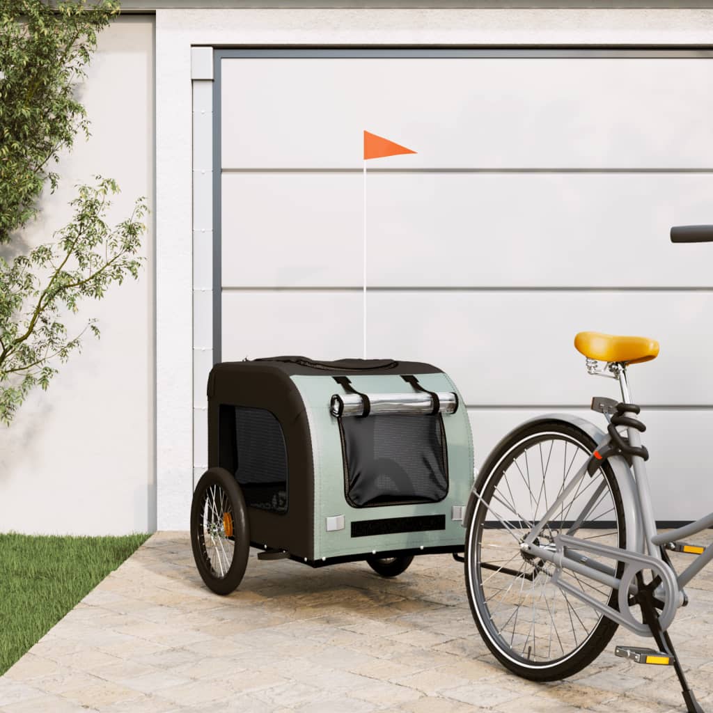 Remolque De Bicicleta Mascotas Hierro Tela Oxford Gris Negro_1