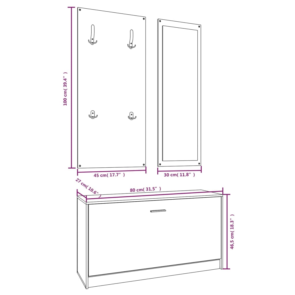 Set De Mueble Zapatero 3 En 1 Madera Contrachapada Gris Sonoma / Vetonek_2