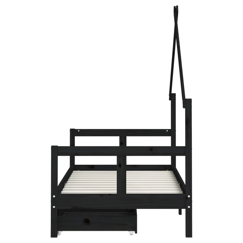 Vidaxl Estructura Cama Infantil Y Cajones Madera Pino Negro 80x160 Cm_5