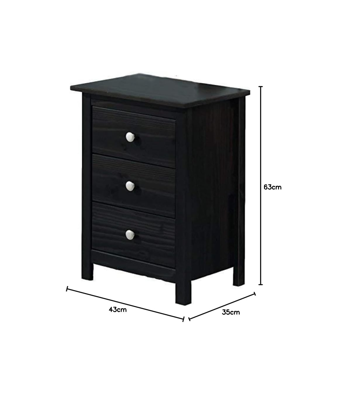 Mesita 3 Cajones Dormitorio Juvenil Madera Maciza Color Wengue. 63 Cm(alto)43 Cm(ancho)35 Cm(fondo)_1