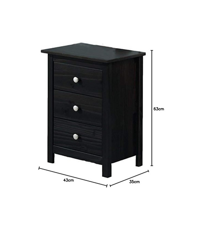 Mesita 3 Cajones Dormitorio Juvenil Madera Maciza Color Wengue. 63 Cm(alto)43 Cm(ancho)35_5