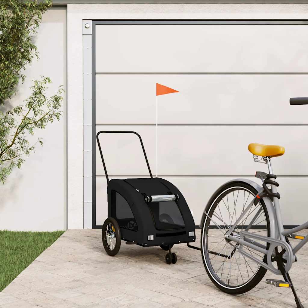 Remolque De Bicicleta Mascotas Hierro Tela Oxford Negro_1