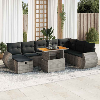 Set Sofás Jardín Y Cojines 9 Pzas Ratán Sintético Acacia Gris / Vetonek_2