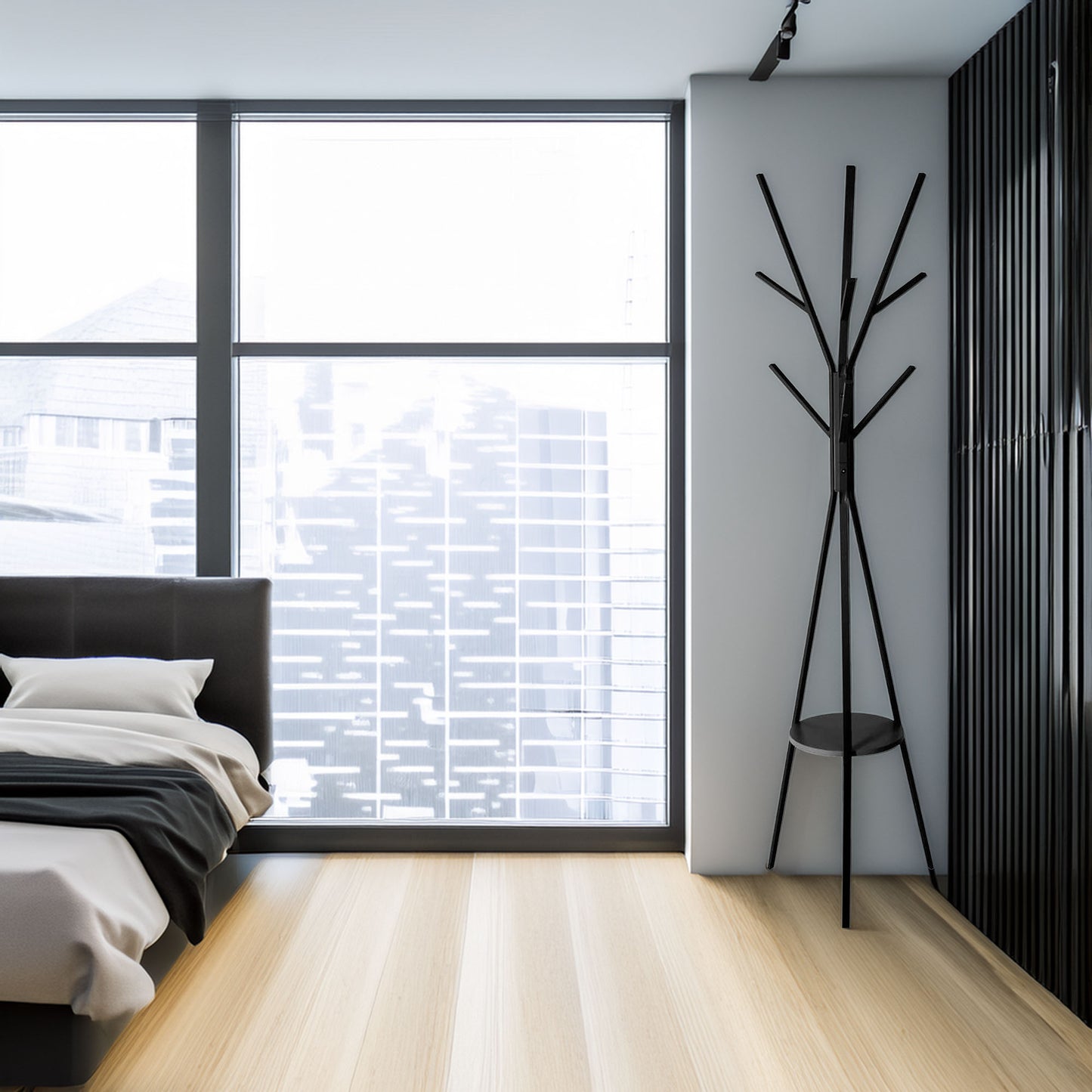 Perchero Madera Y Metal Mdf Negro H.180cm_3