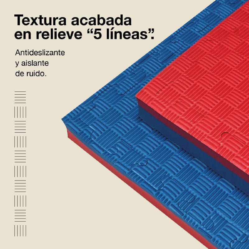 Tatami Puzzle 4cm 100x100cm, Pack 4 Unidades – Superficie 5 Líneas Azul/rojo Jowy_3