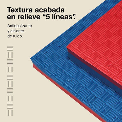 Tatami Puzzle 4cm 100x100cm, Pack 4 Unidades – Superficie 5 Líneas Azul/rojo Jowy_3
