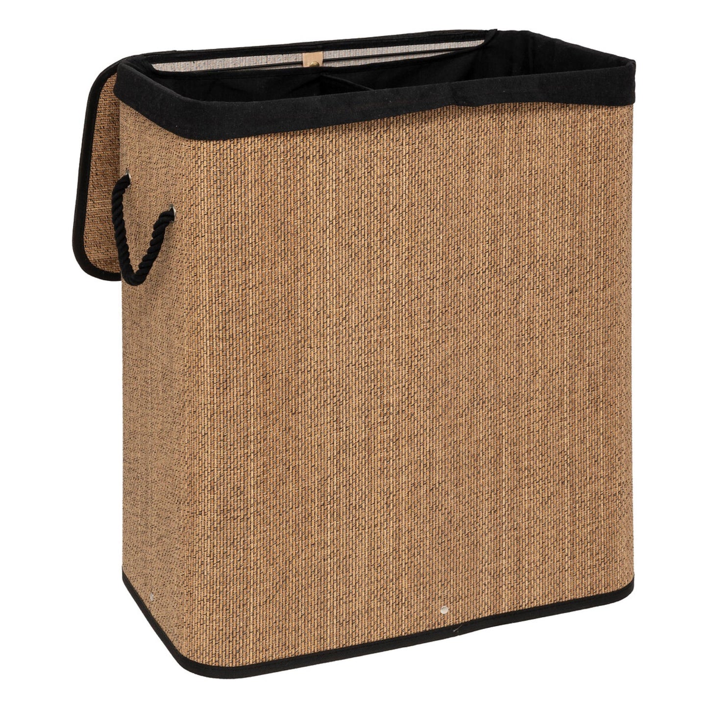Cesta De Ropa Rectangular 100l Bambú Y Tejido Negro_1