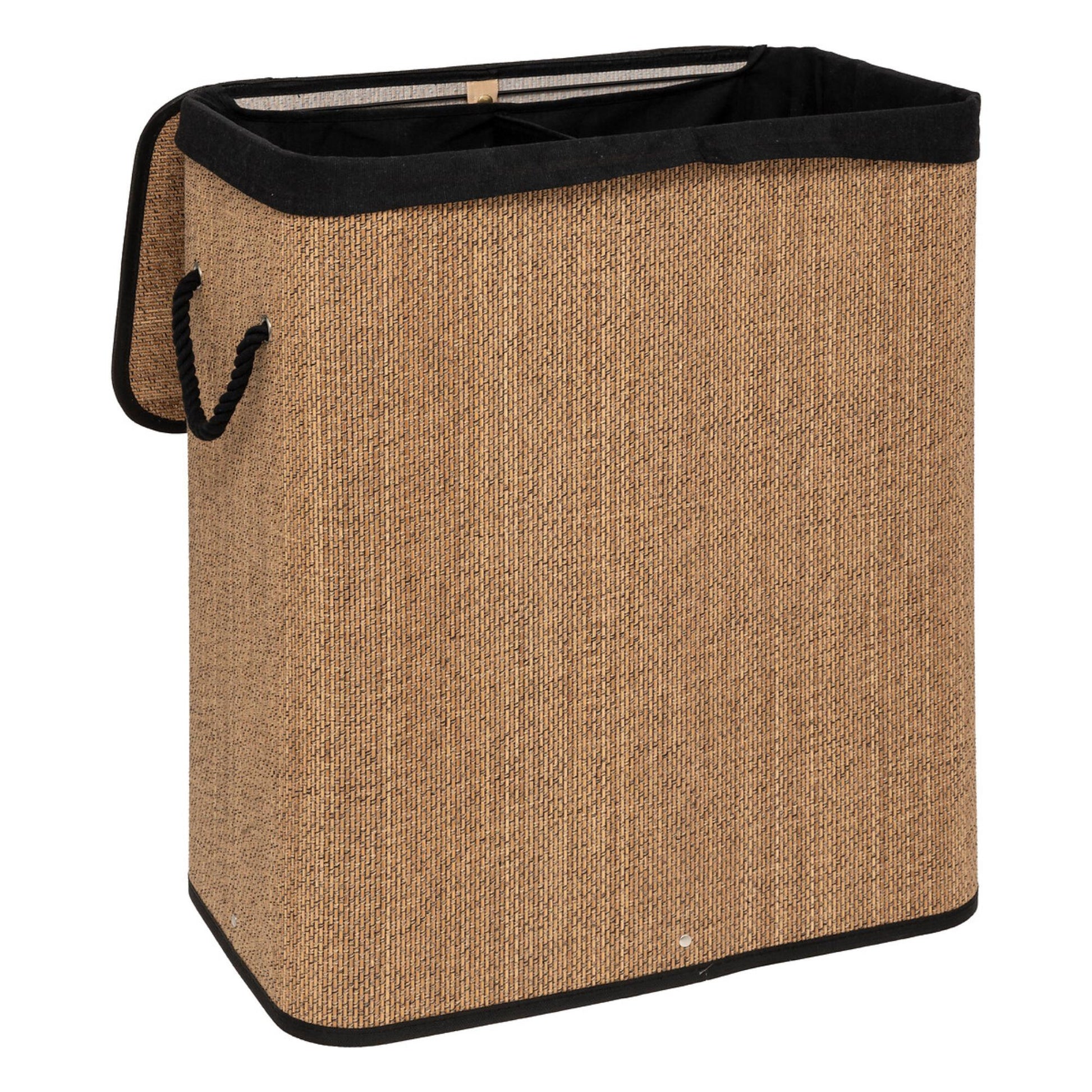 Cesta De Ropa Rectangular 100l Bambú Y Tejido Negro_1