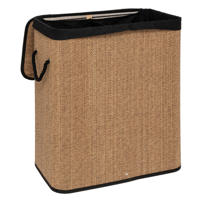 Cesta De Ropa Rectangular 100l Bambú Y Tejido Negro_1
