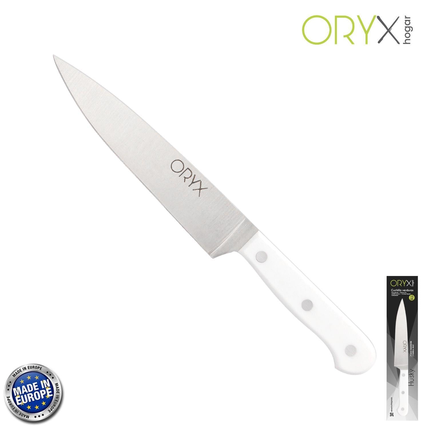 Cuchillo Husky Verduras 15 Cm. Hoja Acero Inoxidable, Cuchillo Verduras, Cuchillo Cortar Verduras Mango Ergonomico Blanco