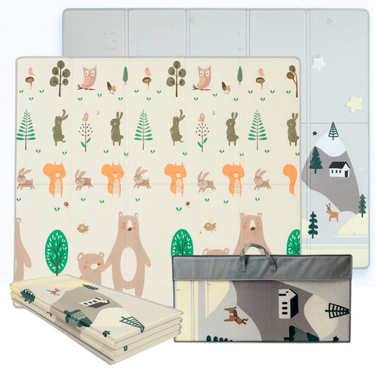 Bathby | Alfombra Plegable Para Bebé 200 × 180 Cm, Reversible Animales/invierno_0
