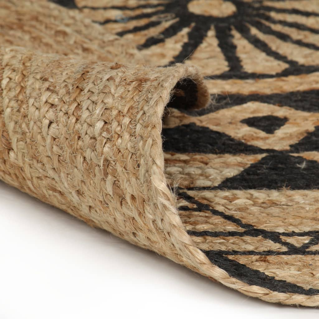 Alfombra De Yute Tejida A Mano Con Estampado Negro 120 Cm / Vetonek_3