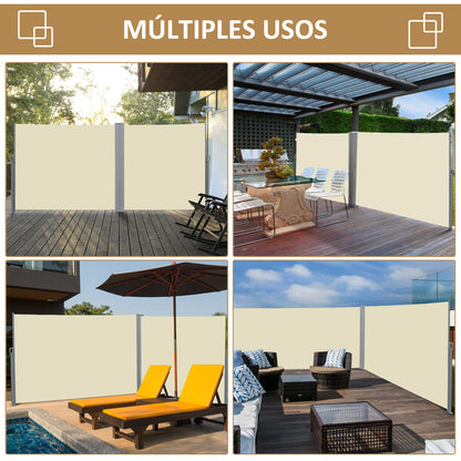 Outsunny Toldo Lateral Retráctil 300x180cm Pantalla Enrollable Para Jardín Crema_5