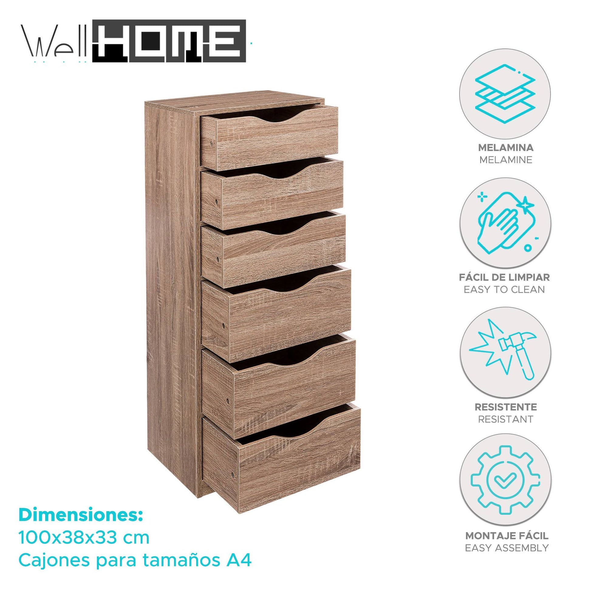Well Home Torre De Almacenamiento Con 6 Cajones 33x38x100cm_1