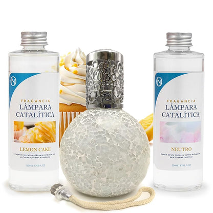 Pack Ahorro Lámpara Catalítica Mosaico Blanco + Fragancia Lemon Cake 500ml + Limpiador Neutro 200ml + Mecha Repuesto_0