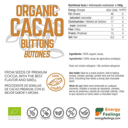 BOTÕES DE CACAU BIOLÓGICO: (500 g) Embalagem XL