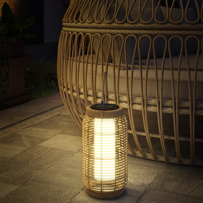 Outsunny Linterna De Jardín De Ratán Con Panel Solar Luces Led Ø18x37 Cm Arena_1
