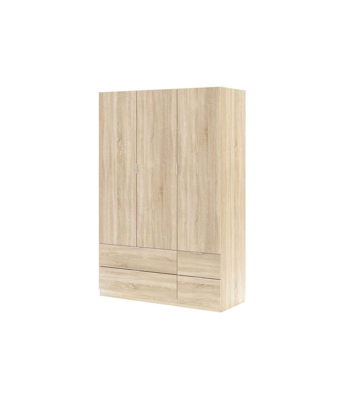 Armario 3 Puertas Abatibles 4 Cajones Acabado Roble. 200cm(alto). 135cm(ancho). 52cm(fondo_2