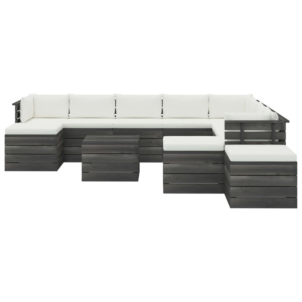 Vidaxl Muebles De Palets De Jardín 12 Pzas Cojines Madera Maciza Pino_1
