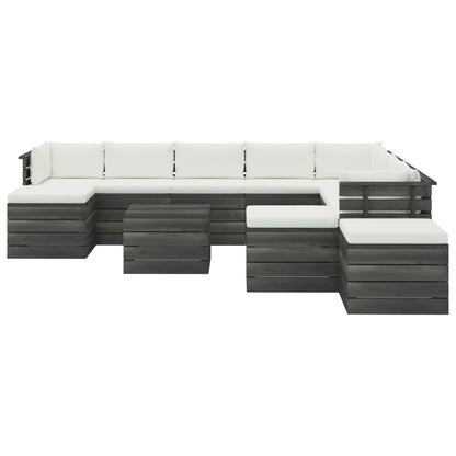 Vidaxl Muebles De Palets De Jardín 12 Pzas Cojines Madera Maciza Pino_1