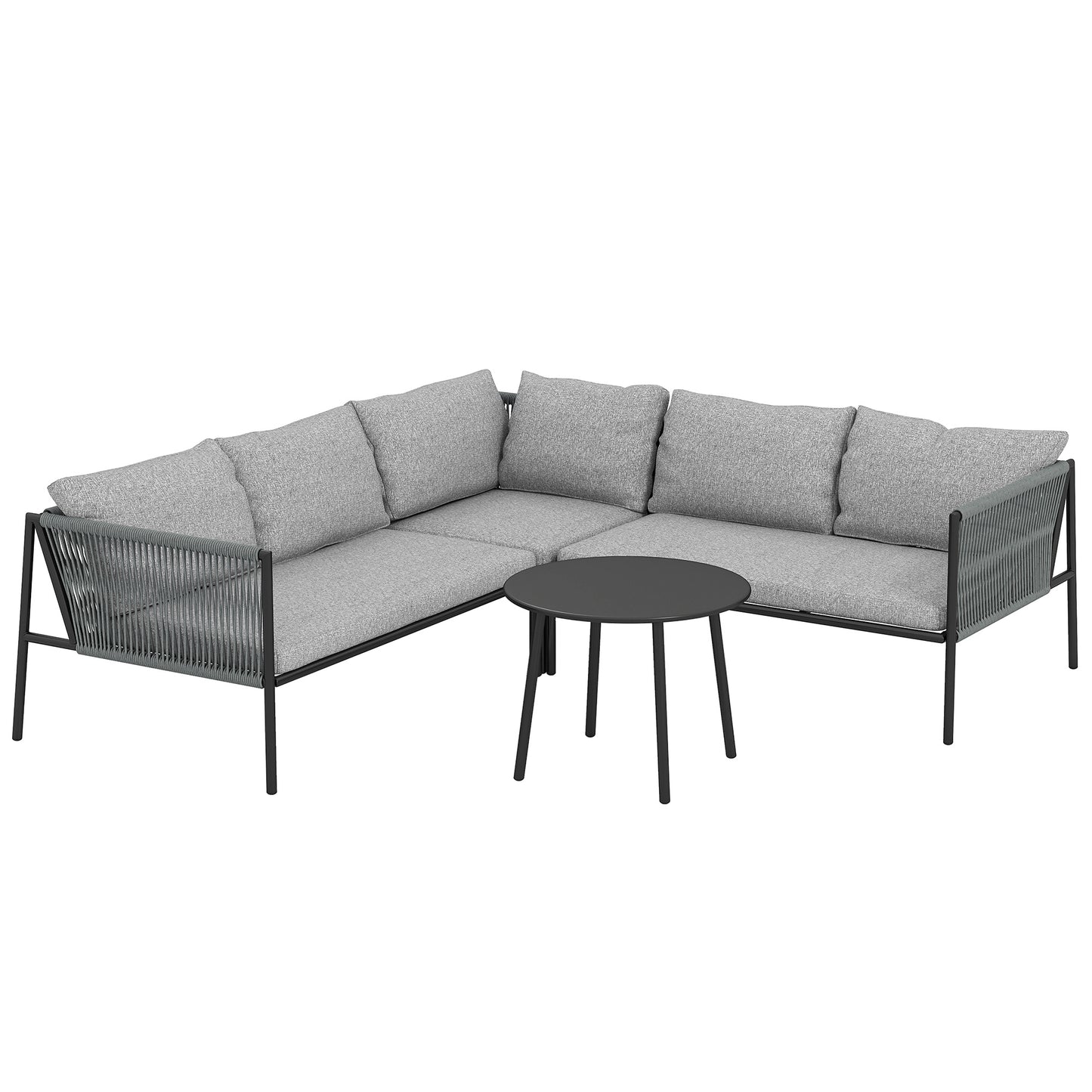 Outsunny Conjunto Jardín De Ratán Con 2 Sofás De 2 Plazas Sofá Esquina Mesa Gris_0