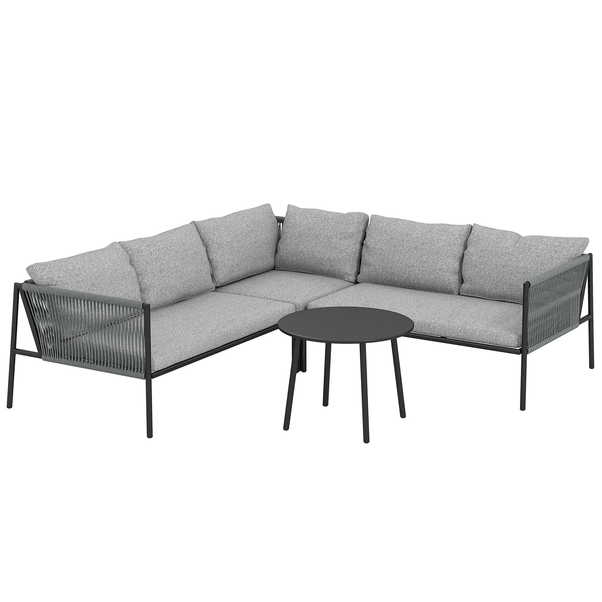 Outsunny Conjunto Jardín De Ratán Con 2 Sofás De 2 Plazas Sofá Esquina Mesa Gris_0