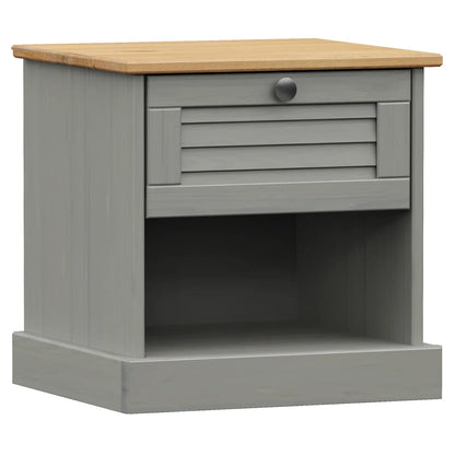 Mesita De Noche Vigo Madera Maciza De Pino Gris 42x35x42 Cm_0