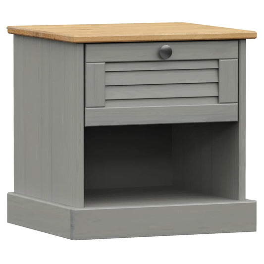 Mesita De Noche Vigo Madera Maciza De Pino Gris 42x35x42 Cm_0