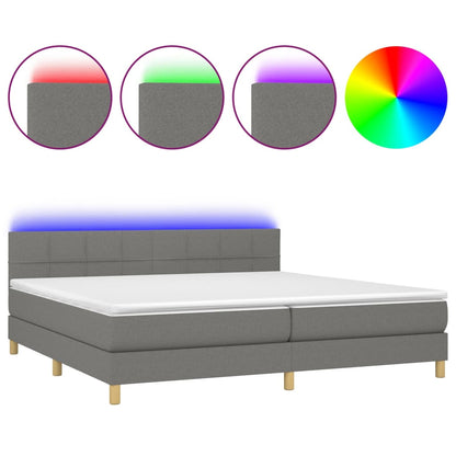 Cama Box Spring Con Colchón Y Led Tela Gris Oscuro 200x200 Cm / Vetonek_1