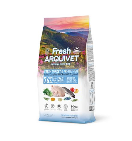 Alimento semi-húmido Fresh Senior Light Turkey &amp; White Fish Arquivet 10 kg para cães