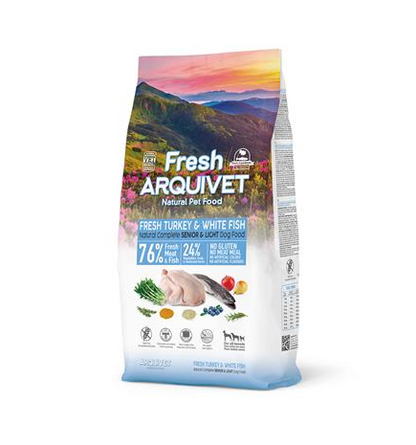 Alimento semi-húmido Fresh Senior Light Turkey &amp; White Fish Arquivet 10 kg para cães