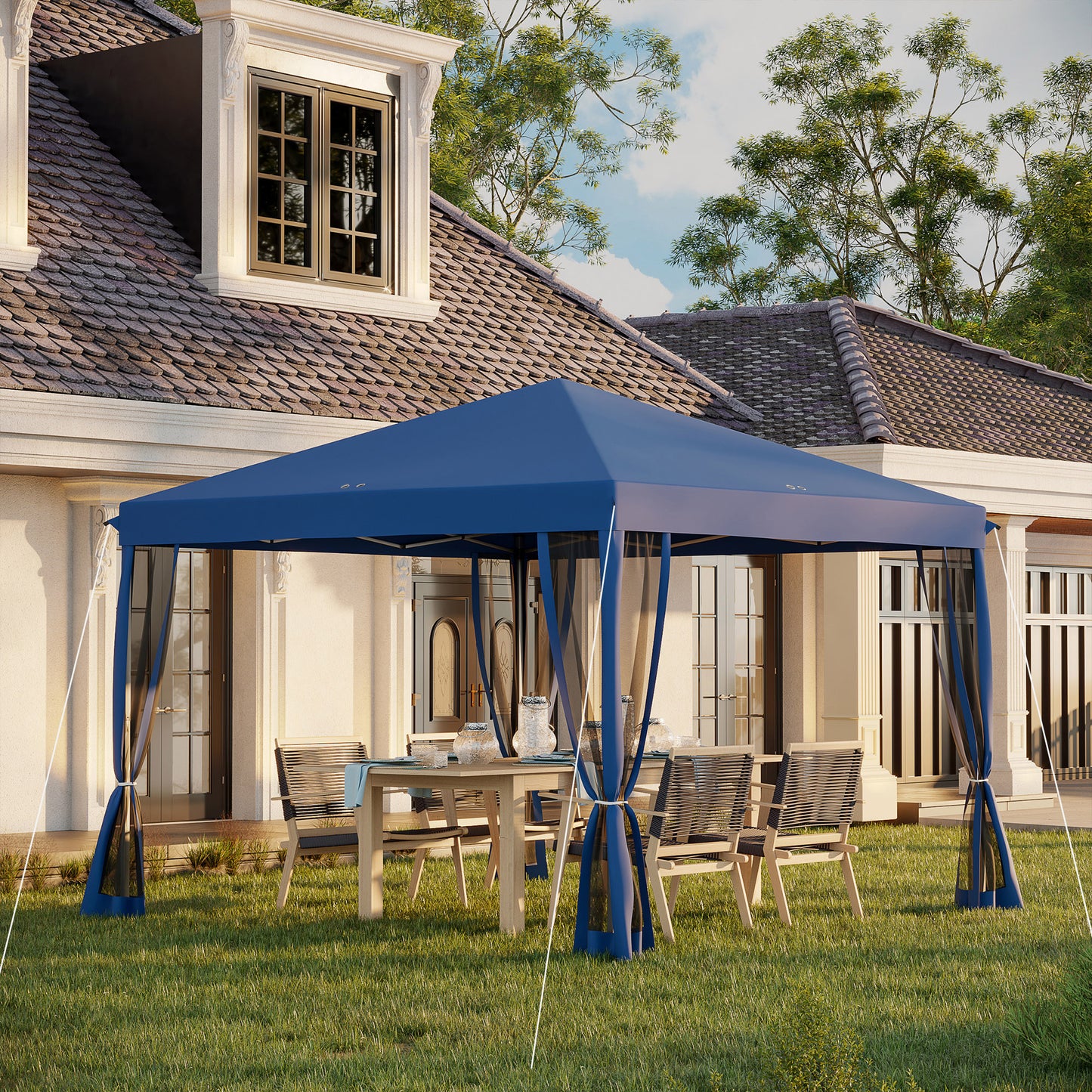 Outsunny Carpa Plegable 3x3 M Con 4 Paredes Laterales De Malla Azul_1
