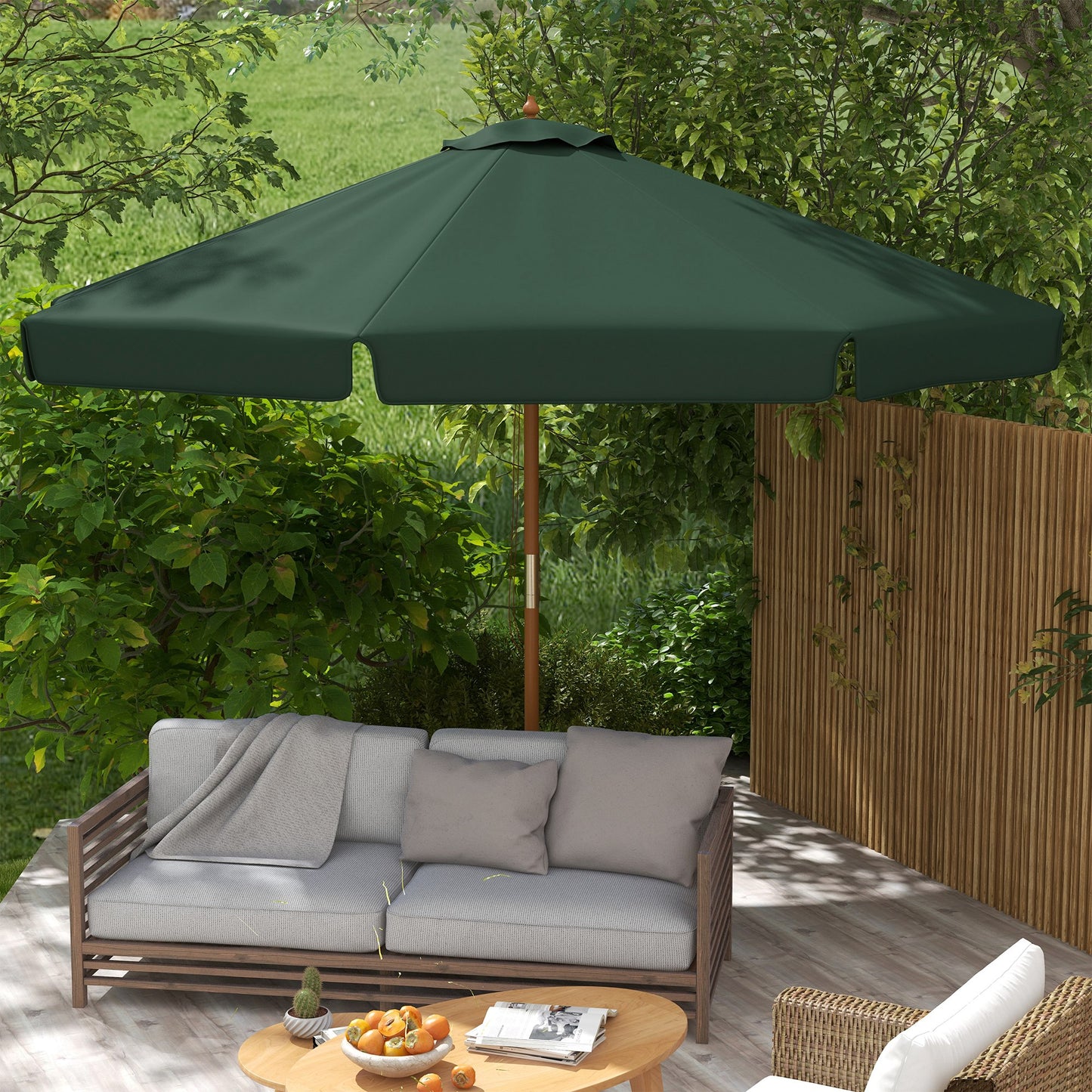Outsunny Sombrilla Jardín Ø325x250cm Sistema De Polea Techo De Ventilación Verde_4
