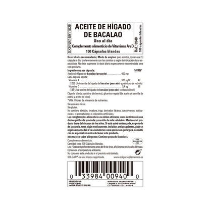 Óleo de fígado de bacalhau Solgar 100 cápsulas